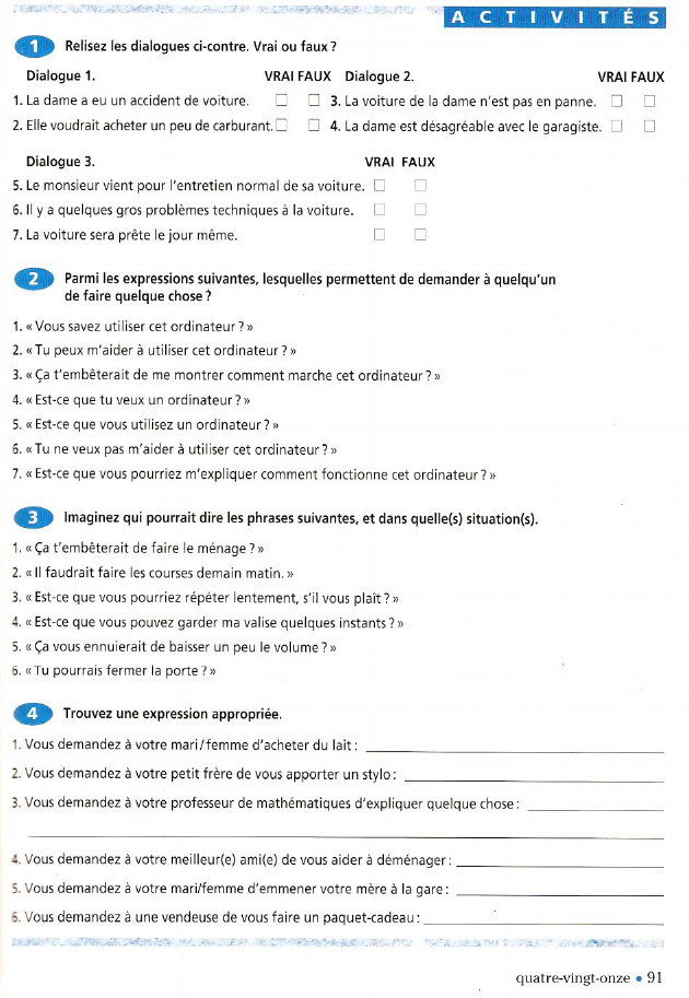 COMPROG 084 DEMANDER DE FAIRE qch Au garage Ex